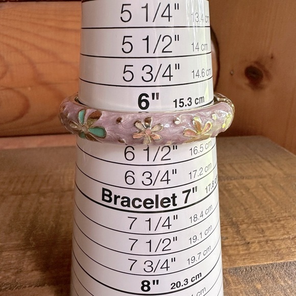 Petite Lavender Turquoise Cloisonne Enamel Bangle Bracelet Clamper Style Closure - Picture 8 of 10